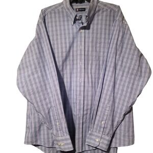 Chaps Classic Fit Plaid Button Down Shirt Blue White 18.5 36/37 Wrinkle Free‎